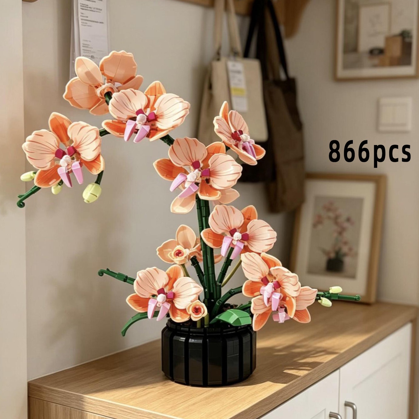 Plant Parent Gifts - Orange Phalaenopsis Orchid Building Block Flower