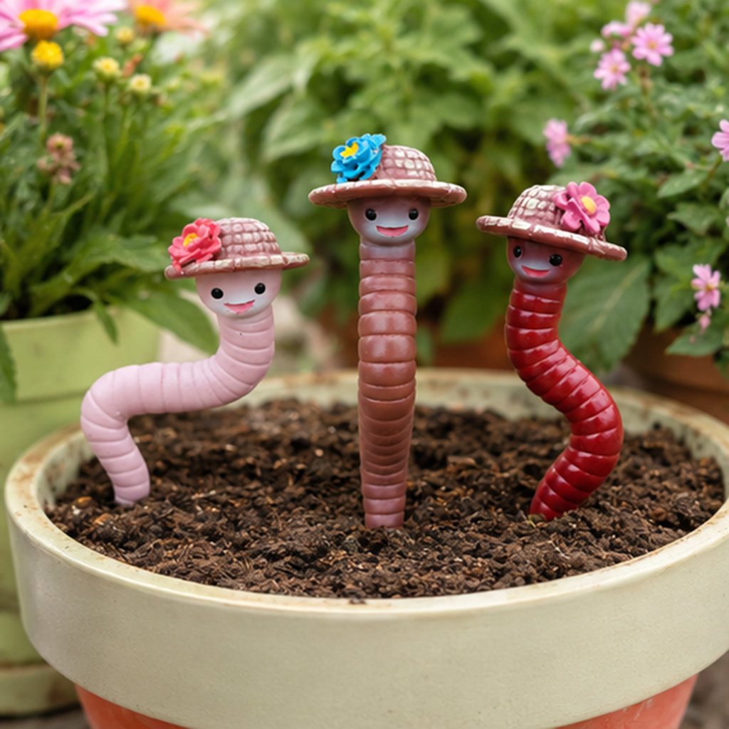 3Pcs Cute Resin Worm Garden St - Plant Parent Gifts 评论和价格